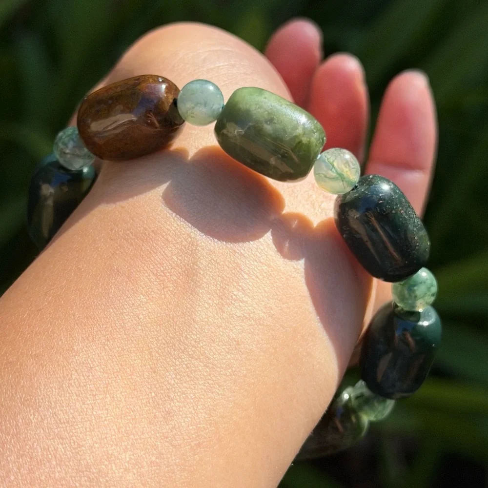 13mm stretchable‎ barrel shape ocean jasper bracelet 0377